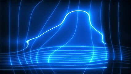 Poster - Waving neon blue lines. Computer generated 3d render