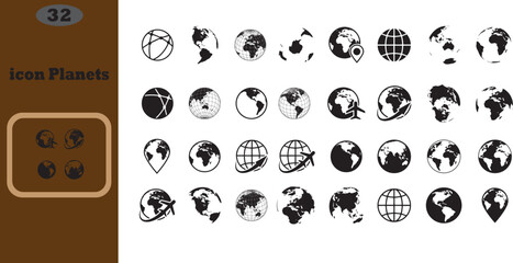 Wall Mural - simple set of globe related outline icons