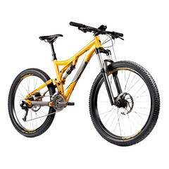 Yellow mountain bike isolated on white or transparent background