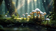Dreamlike setting where Amanita muscari mushrooms