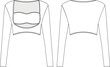 semi sweetheart neck low-cut long sleeve short cropped crop blouse top template technical drawing flat sketch cad mockup fashion woman design style model