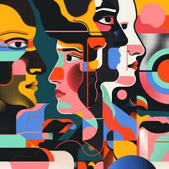 Wall Mural - a group of people faces