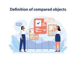 Poster - Comparative Benchmarking Vector. Professionals evaluate criteria for benchmarking.