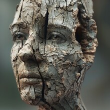A Statue Of A Woman With A Tree Bark Face