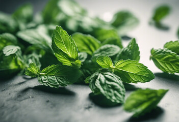 Wall Mural - Set of Fresh Mint Leaves Cut Out: Capturing the Crispness and Aroma of Nature