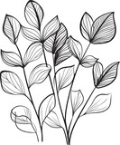 Fototapeta  - Greenery Sketch Vector Logo Design Flora Artistry Hand Drawn Icon
