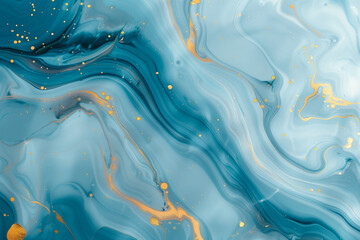  Abstract marbleized effect background. Blue creative colors. Beautiful paint with the addition of gold