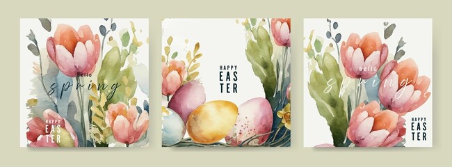 Wall Mural - Set of Happy Easter cards for poster, cover or postcard.	