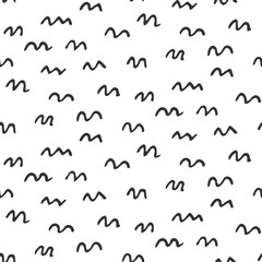Poster - Abstract Seamless Doodle style Pattern. Hand drawn Wavy lines Black white Background. Scribble texture. Modern Monochrome illustration. Marker stroke