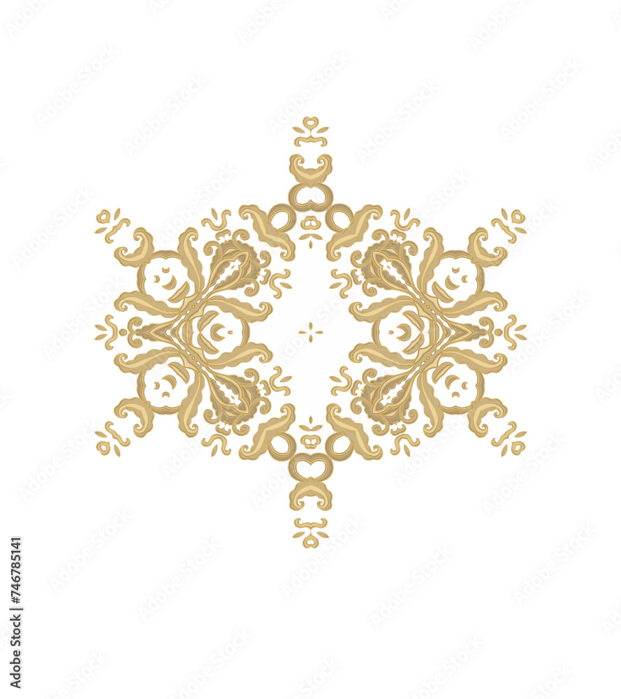 Ornamental golden laced rosette composition, vignette on white ...