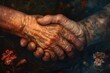 A heartfelt painting capturing two hands holding each other in a display of compassionate companionship and unity