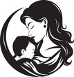 © BABBAN - Cherished Connection Black Logo Design of Mother and Baby Embrace Guiding Light Vector Black Emblem of Motherhood