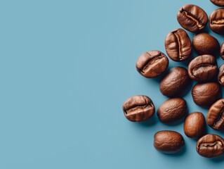 Coffee Beans on Blue Background