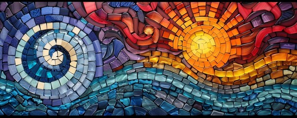 Poster - Vibrant energy flows through 3D abstract mosaics with psychedelic art influences, creating a dynamic visual experience.