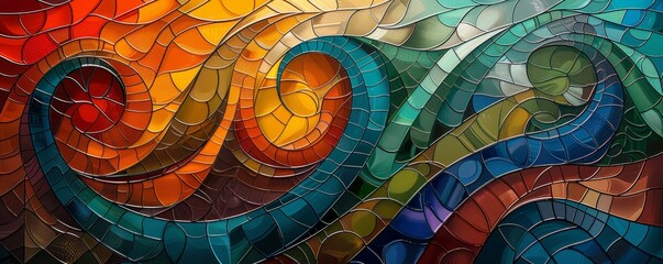 Poster - 3D abstract mosaics, dynamic energy flow with psychedelic art influences