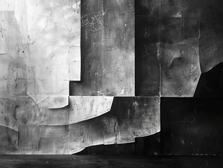 Poster - Monochrome abstract textured sketches, minimalist designs emphasize form, shadow.