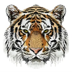 Wall Mural - A close up of a tiger's face on a white background Embroidery on white background