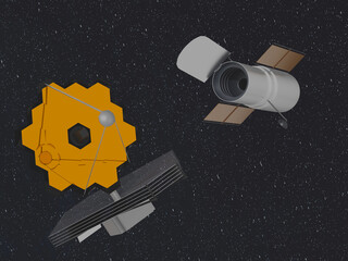 Wall Mural - jwst and hubble space telescopes in outer space. elements of this 3d rendered illustration were furn