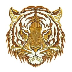 Wall Mural - A drawing of a tiger's face on a white background Embroidery on white background