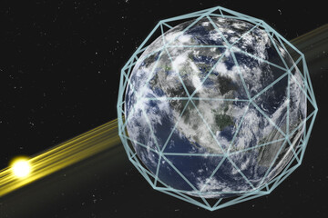 Wall Mural - earth planet of solar system. data exchange and global network over the world. science fiction wallp