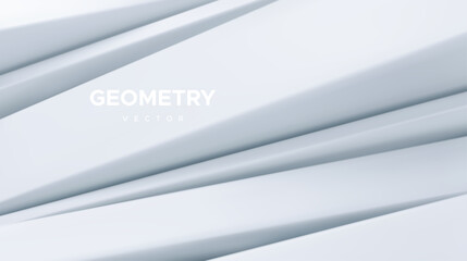 Poster - 3d white abstract background. Geometry shift. Slanted shapes. Vector illustration of diagonal sliced geometry shapes. Minimalist design concept