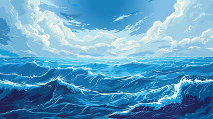 Wall Mural - Ocean Sea surface. Vector illustration, cartoon seascape or waterscape