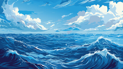 Wall Mural - Ocean Sea storm surface. Vector illustration, cartoon seascape or waterscape