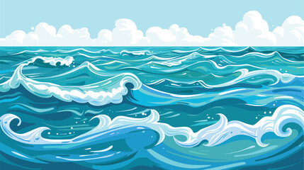 Wall Mural - Ocean Sea storm surface. Vector illustration, cartoon seascape or waterscape