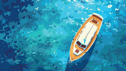 Wall Mural - Ocean Sea surface, yacht, top view. Vector illustration, cartoon seascape or waterscape