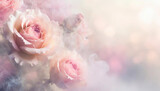 Fototapeta Kwiaty - Różowe kwiaty, róża na pastelowym tle, puste miejsce, tapeta	