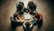 © saracalado - Grupo de jóvenes estudiando la Biblia en circulo.