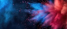 A vivid explosion of colored powder creates a dynamic and abstract composition against a stark black backdrop. Each particle of powder frozen in motion, showcasing a burst of energy and movement.