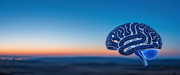 Poster - Human brain surreal depiction, sky abstraction, wonders artificial intelligence and technology
