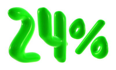 24 percent with green color isolated on transparent background for sale, discount, promotion and business concept 