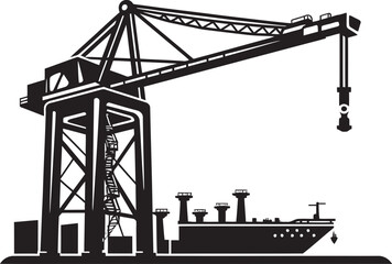 Container Terminal Emblem Crane Vector Logo Maritime Cargo Handler Icon Port Crane Vector Graphic