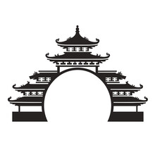 Chinese Temple Roof Or Arch Black And White Vector Illustration Isolated Transparent Background Logo, Cut Out Or Cutout T-shirt Print Design