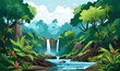 lush rainforest with waterfall vector simple 3d isolated illustration