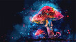 Watercolor neon mushroom. Generative AI png isolated