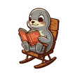 graphics of a  kawaii seal reading a book