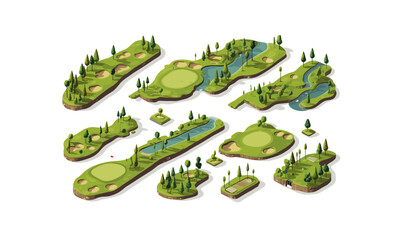 Wall Mural - golf course set isometric vector flat isolated illustration