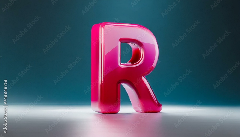 Pink Letter R Airal Font 3d Clean Glossy pink uppercase letter R isolated on white background. 3D ...