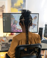 Poster - Professional african-american woman working on computer in creative office