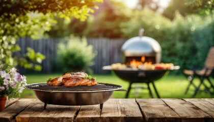 Wall Mural - Grilled juicy sausages on a grill with fire. Shallow depth of field
