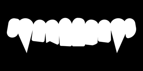 Wall Mural - White vampire teeth. Abstract teeth icon. Vector illustration isolated on black background.