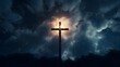 Cross Illuminates The Night And The Clouds
