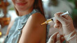 Doctor injects insulin in arm, health theme.