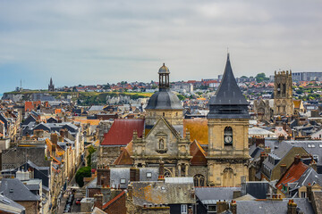 Wonderful panoramic view of Dieppe town, the fishing port on the English Channel, at the mouth of Arques river. Dieppe, Normandy, France.