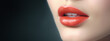 A captivating close-up of a girl with striking red lips, accentuated by bold lipstick, embodying the allure of beauty and the realm of lip cosmetics in a mesmerizing image. Banner