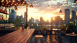Urban Rooftop Bar Set with Skyline Views, Trendy Decor, and Outdoor Seating. Concept of City Lifestyle and Socializing