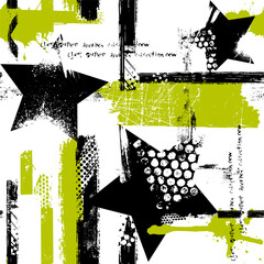 Aufkleber - Abstract seamless chaotic pattern with urban geometric elements, scuffed, drops, stars and sprays. Grunge neon texture background. Wallpaper for teen. Fashion sport style